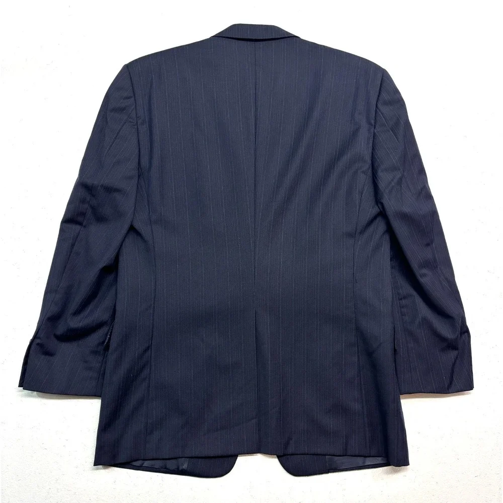 vtg Hickey Freeman 41R 42R 36x30 Navy Blue Stripe 2pc Pant Suit USA Flannel Wool